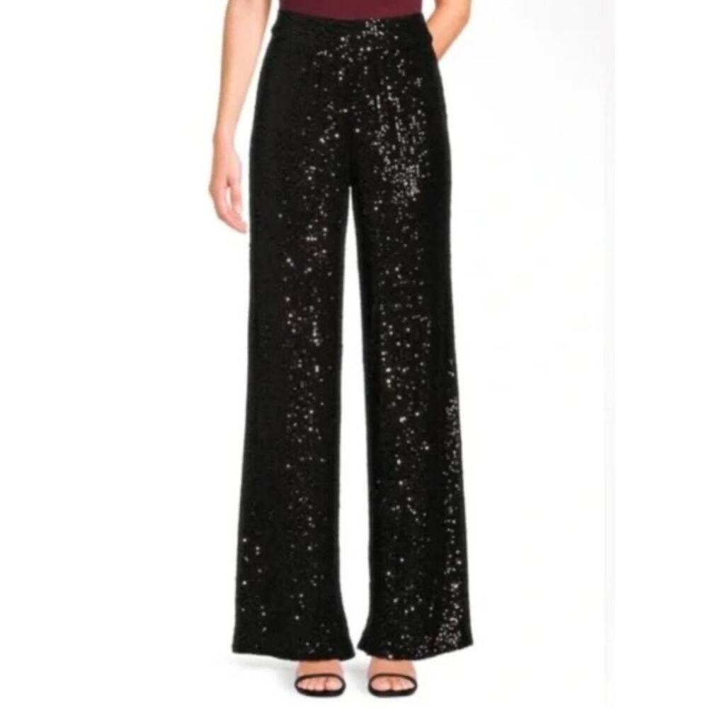 NWT Ramy Brook black sequin Wide leg Christine pants size 6